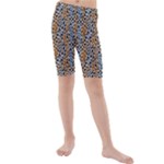 Blue Brown Leopard Kids  Mid Length Swim Shorts