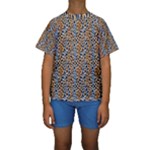 Blue Brown Leopard Kids  Short Sleeve Swimwear