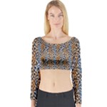 Blue Brown Leopard Long Sleeve Crop Top