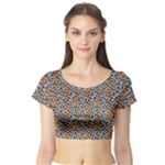 Blue Brown Leopard Short Sleeve Crop Top