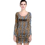 Blue Brown Leopard Long Sleeve Bodycon Dress