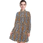 Blue Brown Leopard Long Sleeve Chiffon Shirt Dress