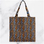 Blue Brown Leopard Zipper Grocery Tote Bag