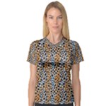 Blue Brown Leopard V-Neck Sport Mesh T-Shirt