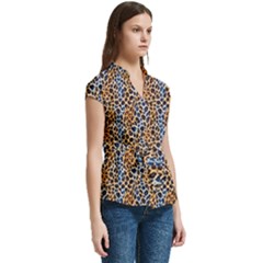 Women s Cap Sleeve Mandarin Collar Waist Tie Blouse 