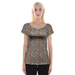 Blue Brown Leopard Cap Sleeve Top