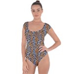 Blue Brown Leopard Short Sleeve Leotard 