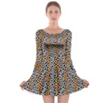 Blue Brown Leopard Long Sleeve Skater Dress