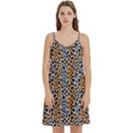 Blue Brown Leopard Mini Camis Dress With Pockets