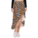 Blue Brown Leopard Asymmetrical Ruffle Hem Skirt 