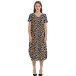 Blue Brown Leopard T-Shirt Midi Dress With Pockets