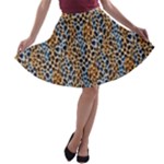 Blue Brown Leopard A-line Skater Skirt