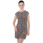 Blue Brown Leopard Drawstring Hooded Dress