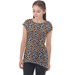 Blue Brown Leopard Cap Sleeve High Low Top
