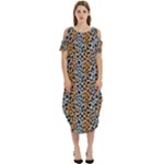 Blue Brown Leopard Cold Shoulder Loose Fit Dress With Pockets