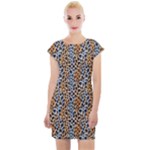 Blue Brown Leopard Cap Sleeve Bodycon Dress