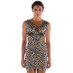 Blue Brown Leopard Wrap Front Bodycon Dress