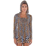 Blue Brown Leopard Long Sleeve Hooded T-shirt