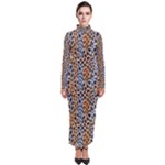 Blue Brown Leopard Turtleneck Maxi Dress