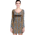 Blue Brown Leopard Long Sleeve Velvet Bodycon Dress
