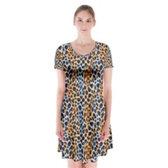 Blue Brown Leopard Short Sleeve V