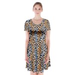 Blue Brown Leopard Short Sleeve V-neck Flare Dress