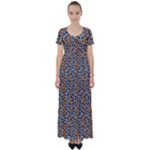 Blue Brown Leopard High Waist Short Sleeve Maxi Dress