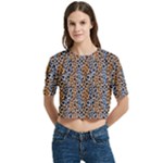 Blue Brown Leopard Women s Round Neck Short Sleeve Crop Top