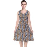 Blue Brown Leopard V-Neck Midi Sleeveless Dress 