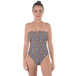 Blue Brown Leopard Tie Back One Piece Swimsuit