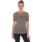 Blue Brown Leopard Shoulder Cut Out Short Sleeve Top