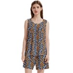 Blue Brown Leopard Sleeveless Cozy Lounge Set 