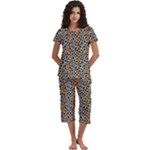 Blue Brown Leopard Short Sleeve 3/4 Length Pants Lounge Set