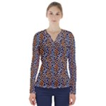 Blue Brown Leopard V-Neck Long Sleeve Top