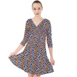 Blue Brown Leopard Quarter Sleeve Front Wrap Dress
