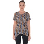 Blue Brown Leopard Cut Out Side Drop T-Shirt