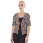 Blue Brown Leopard Cropped Button Cardigan