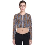 Blue Brown Leopard Long Sleeve Zip Up Bomber Jacket