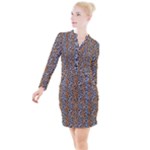 Blue Brown Leopard Button Long Sleeve Dress