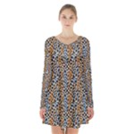 Blue Brown Leopard Long Sleeve Velvet V-neck Dress