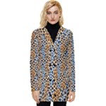 Blue Brown Leopard Button Up Hooded Coat 