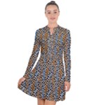 Blue Brown Leopard Long Sleeve Panel Dress
