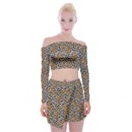 Blue Brown Leopard Off Shoulder Top with Mini Skirt Set