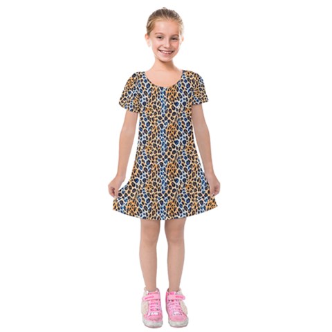 Blue Brown Leopard Kids  Short Sleeve Velvet Dress from ArtsNow.com