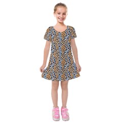 Blue Brown Leopard Kids  Short Sleeve Velvet Dress from ArtsNow.com