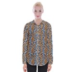 Blue Brown Leopard Womens Long Sleeve Shirt