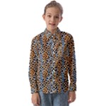 Blue Brown Leopard Kids  Long Sleeve Shirt