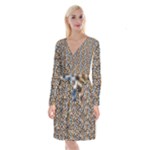 Blue Brown Leopard Long Sleeve Velvet Front Wrap Dress