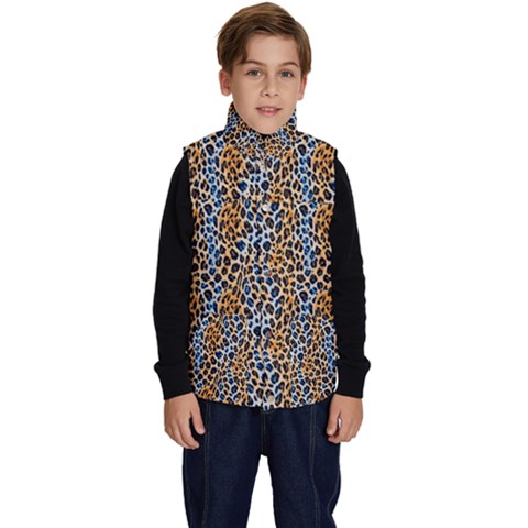 Blue Brown Leopard Kid s Button Up Puffer Vest from ArtsNow.com
