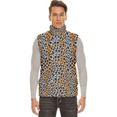 Blue Brown Leopard Men s High Neck Button Up Puffer Vest from ArtsNow.com